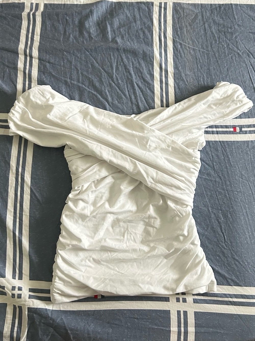 Abercrombie & Fitch White Off-Shoulder Ruched Wrap Top